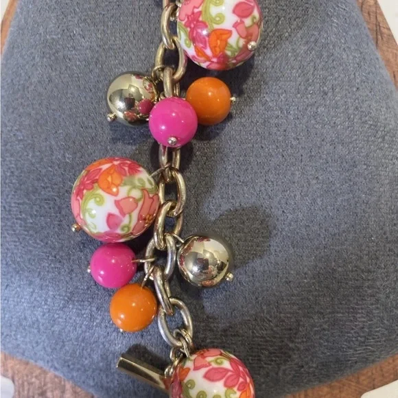 Vera Bradley Lilli Bell bracelet with pink, orange Floral beads, Gold Toned 7.5” - Picture 2 of 4
